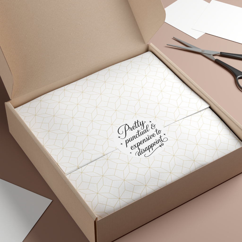 Round Sticker — “Pretty, Punctual & Expensive to Disappoint” Script Vinyl