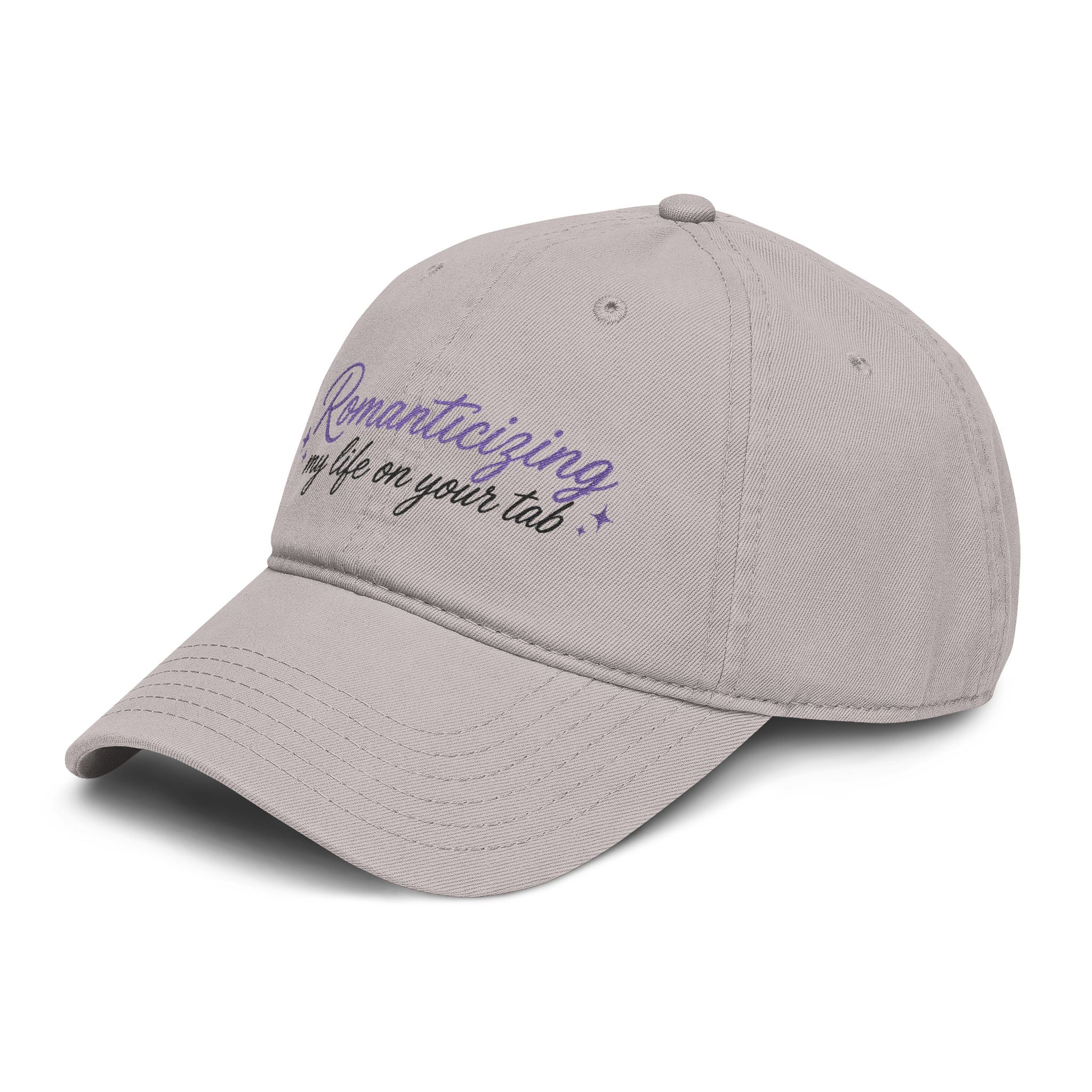 Embroidered 'Romanticizing My Life on Your Tab' Washed Baseball Cap