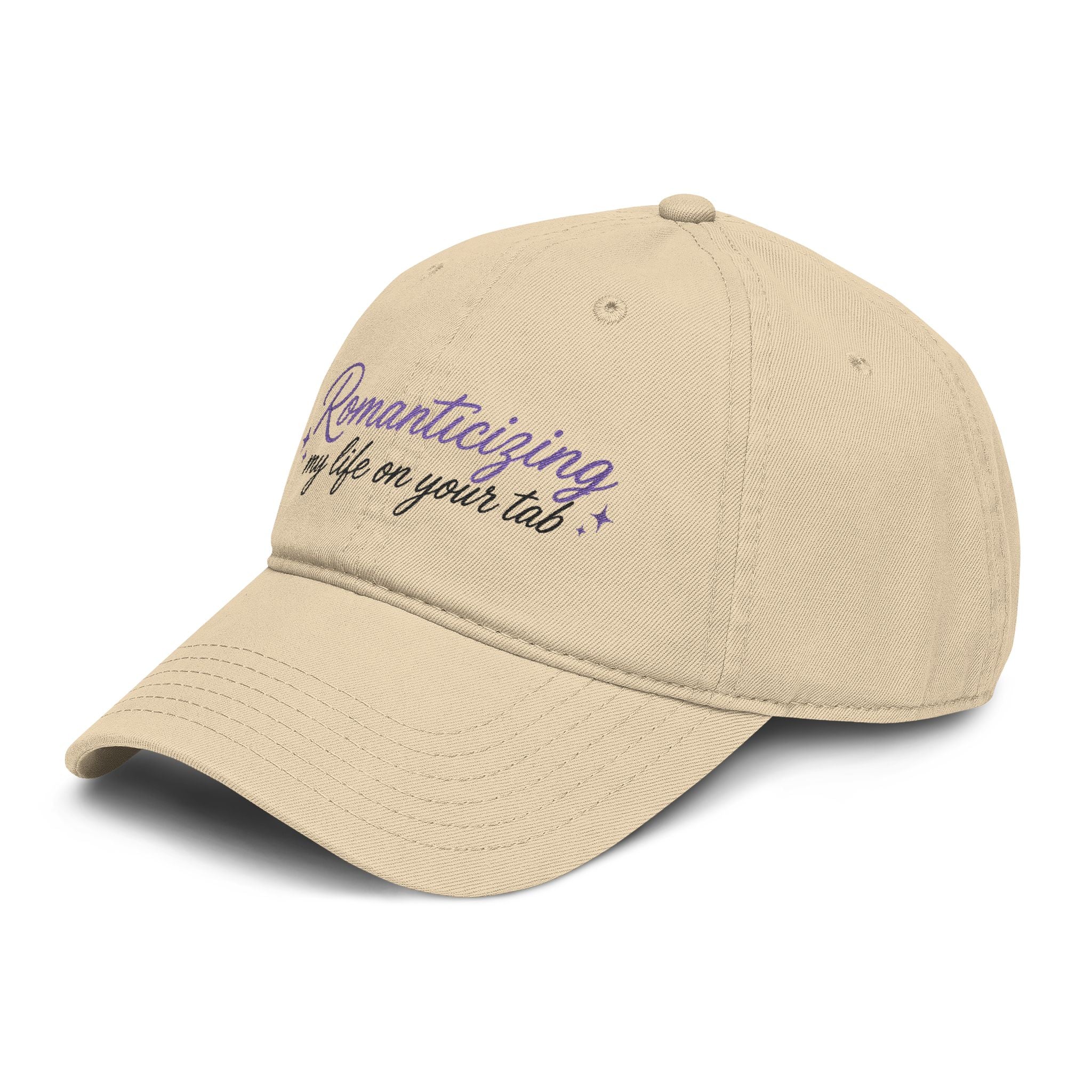 Embroidered 'Romanticizing My Life on Your Tab' Washed Baseball Cap