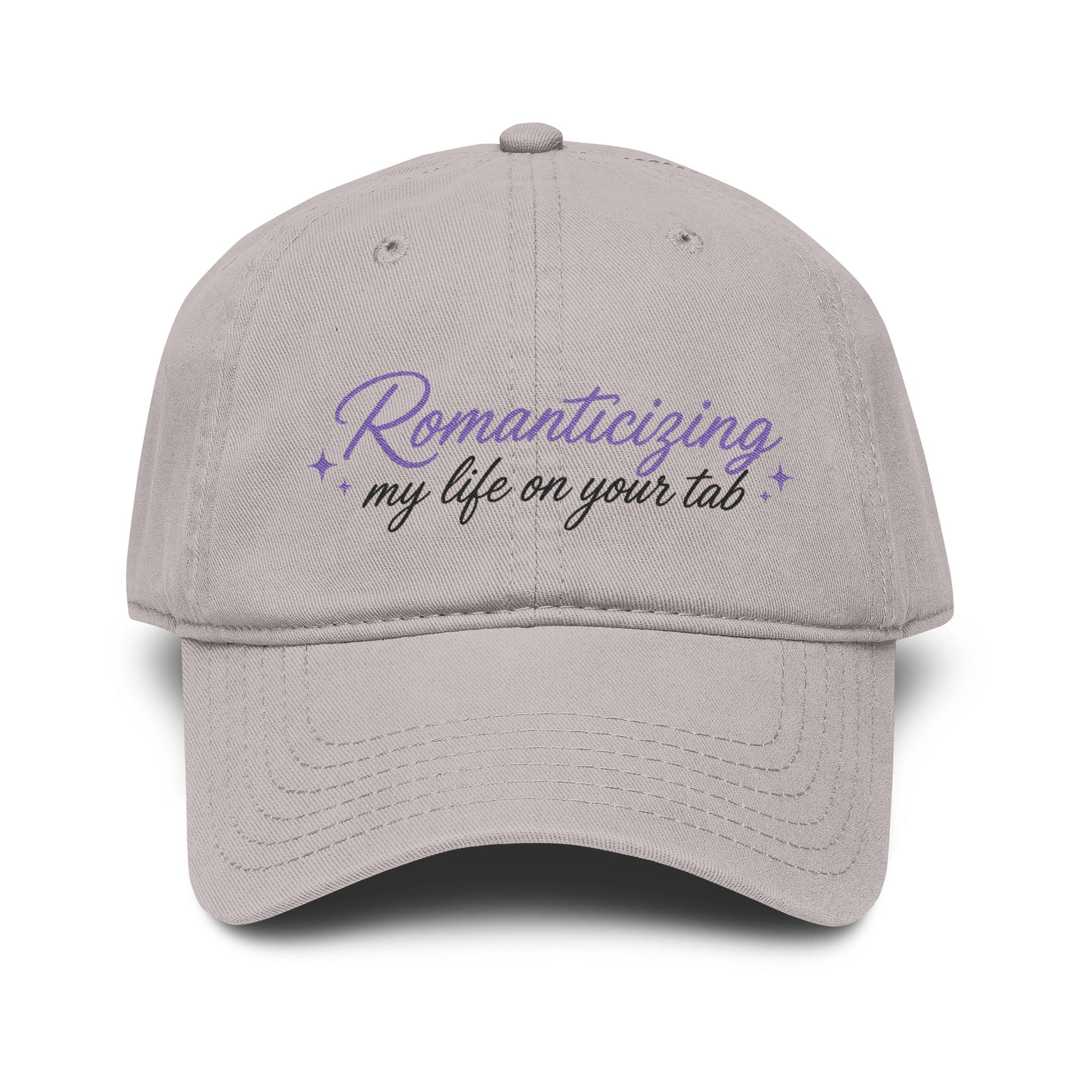 Embroidered 'Romanticizing My Life on Your Tab' Washed Baseball Cap