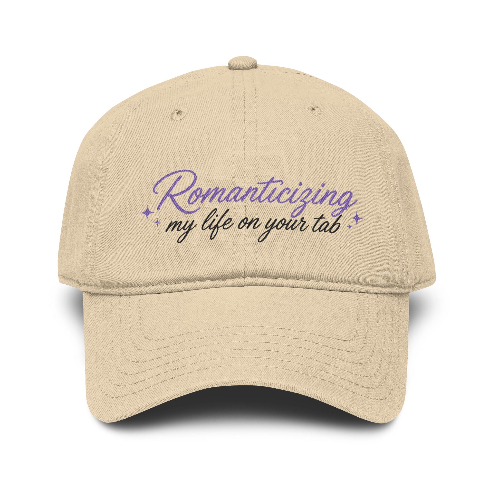 Embroidered 'Romanticizing My Life on Your Tab' Washed Baseball Cap