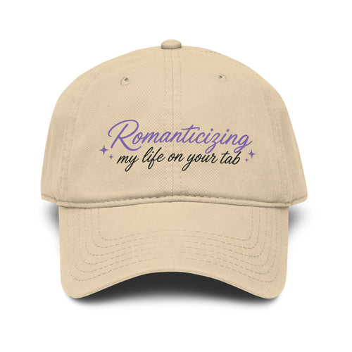 Embroidered 'Romanticizing My Life on Your Tab' Washed Baseball Cap